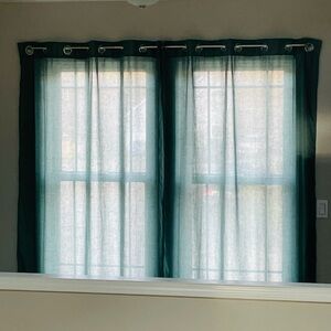Semi sheer linen poly blend green curtains W55 x L84 two panels